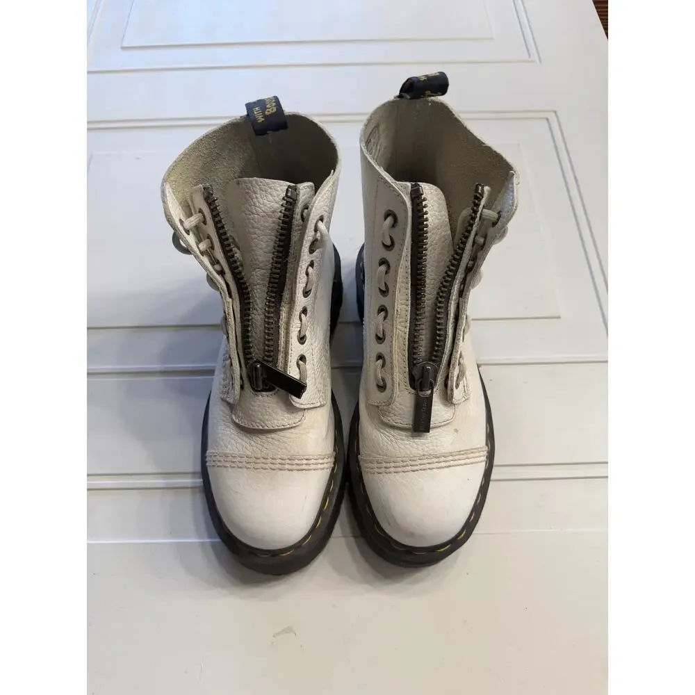Doc Dr. Martens Womens Sz 8 White Sinclair Platform Zip Leather Boots